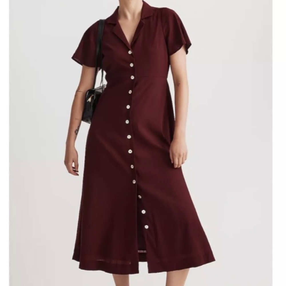 Madewell Button-Front Midi Dress in Deep Burgundy